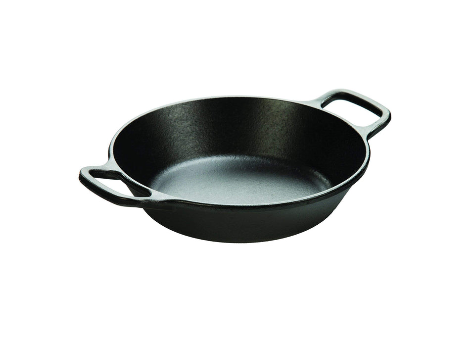 Lodge Seasoned Cast Iron Dual Handle Pan 8 inch top view highlighting secure transfer from stove to oven