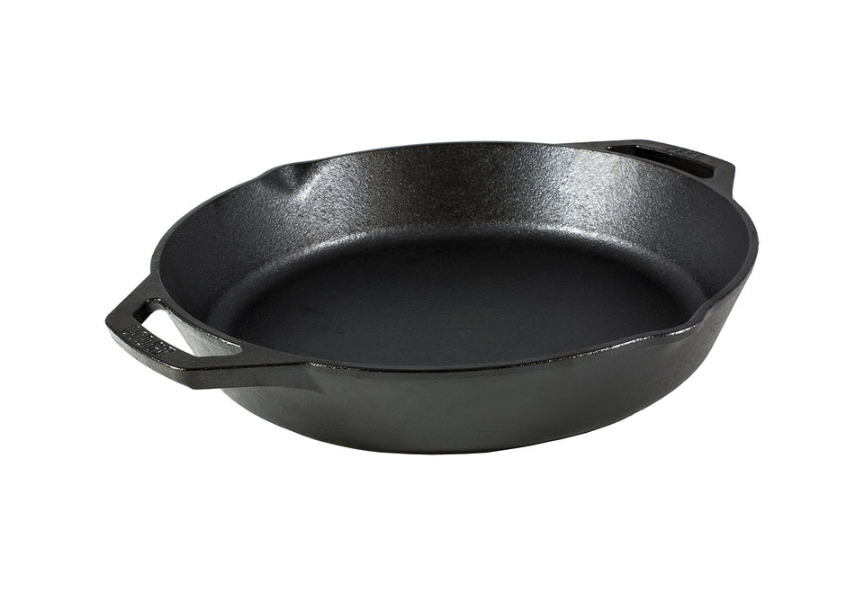 Lodge Seasoned Cast Iron Dual Handle Pan top view showing even heat surface