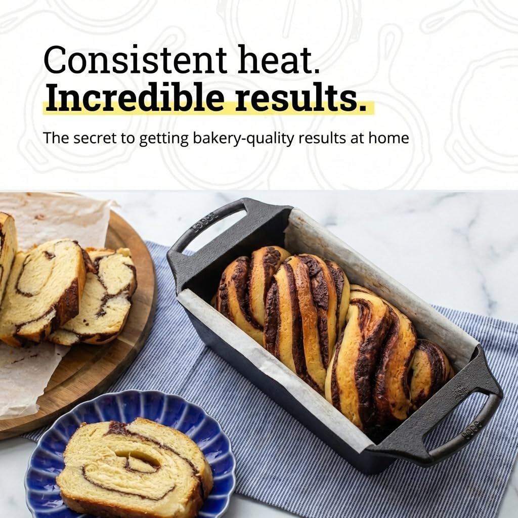 Lodge Seasoned Cast Iron Loaf Pan dual assist handles ease transfer from oven