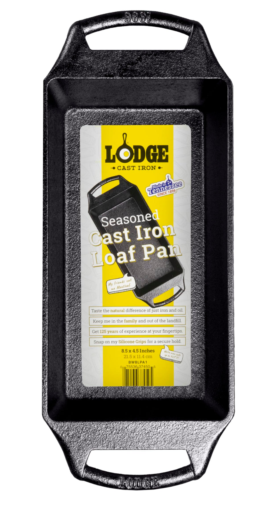 Lodge Seasoned Cast Iron Loaf Pan front view shows even heat for uniform browning