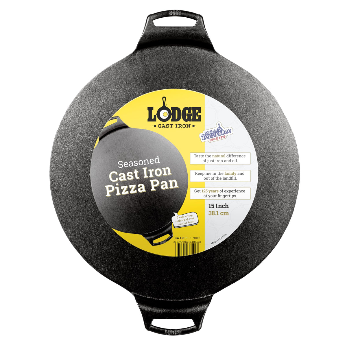 Lodge Seasoned Cast Iron Pizza Pan with rimless design for even browning