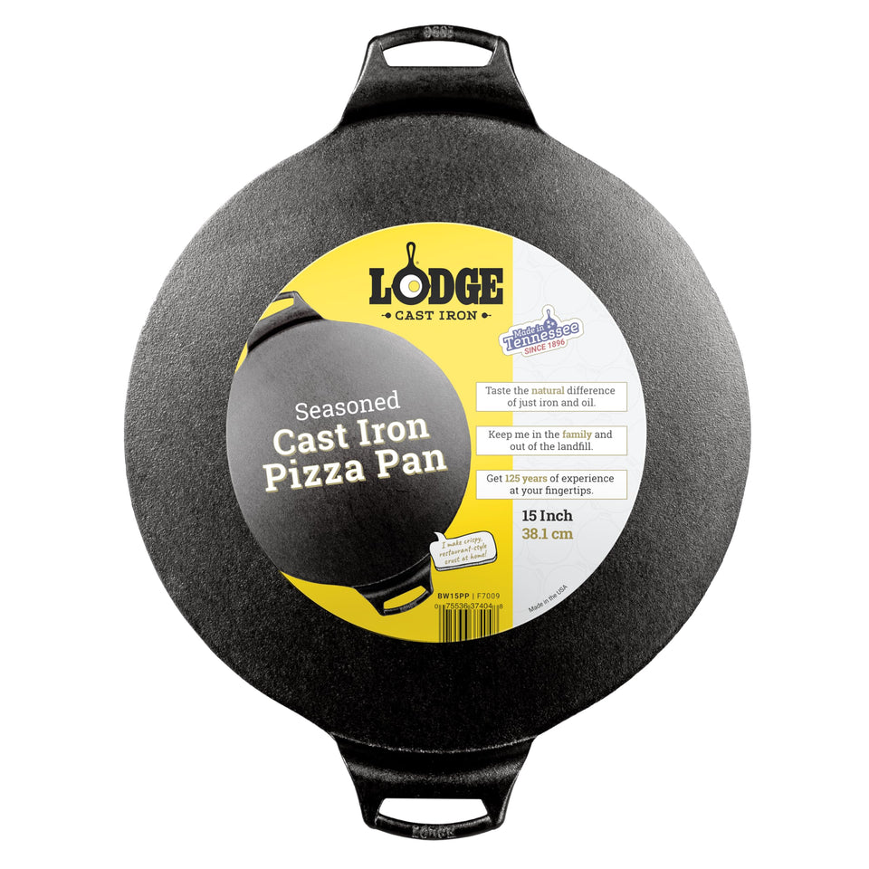 Lodge Seasoned Cast Iron Pizza Pan with rimless design for even browning