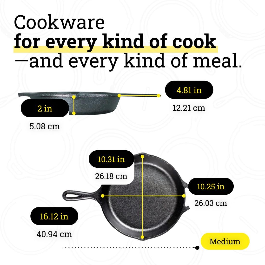 Lodge Easy-grip teardrop handle on skillet for secure lifting.