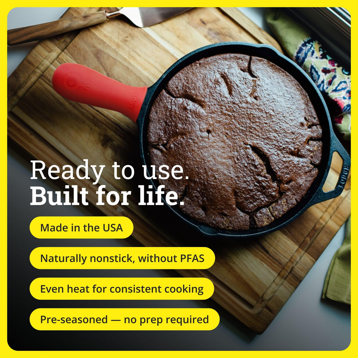 Lodge Seasoned Cast Iron Skillet on the grill for superior searing