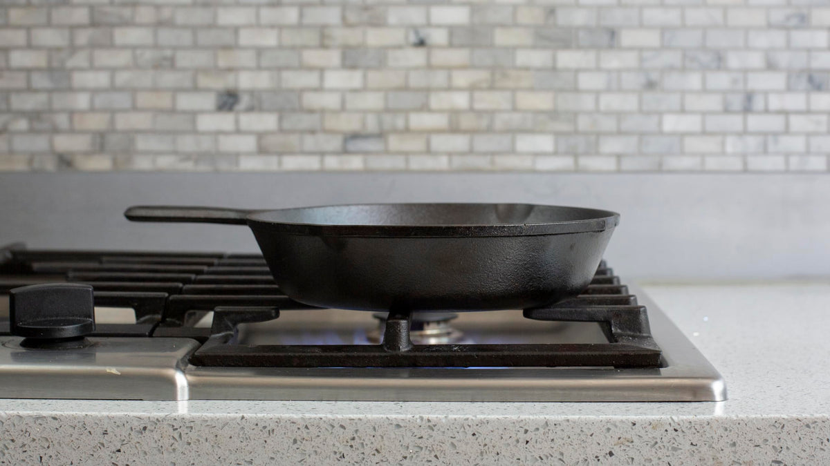 Lodge Seasoned Cast Iron Skillet handle close-up with comfortable grip
