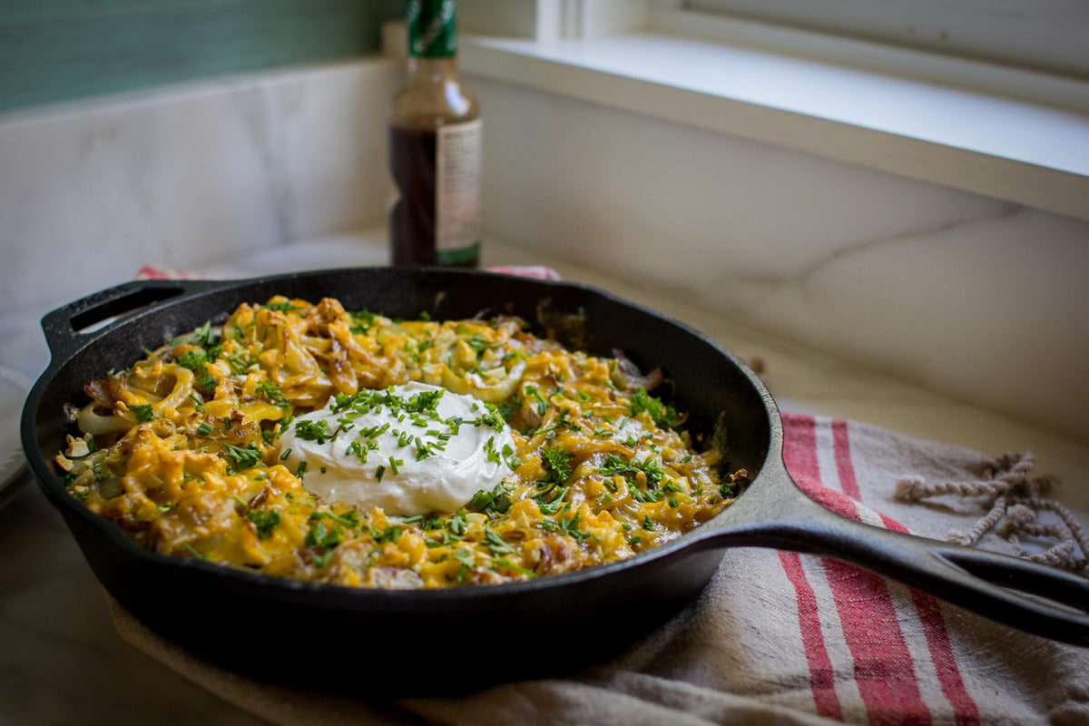 Lodge Seasoned Cast Iron Skillet close-up of easy-grip teardrop handle