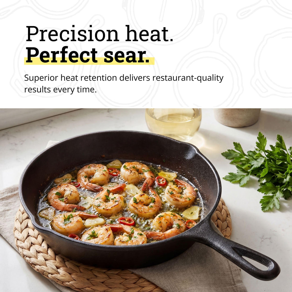 Lodge Seasoned Cast Iron Skillet side spouts for grease or juice pouring