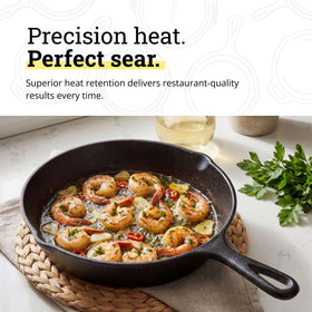 Lodge Seasoned Cast Iron Skillet side spouts for grease or juice pouring