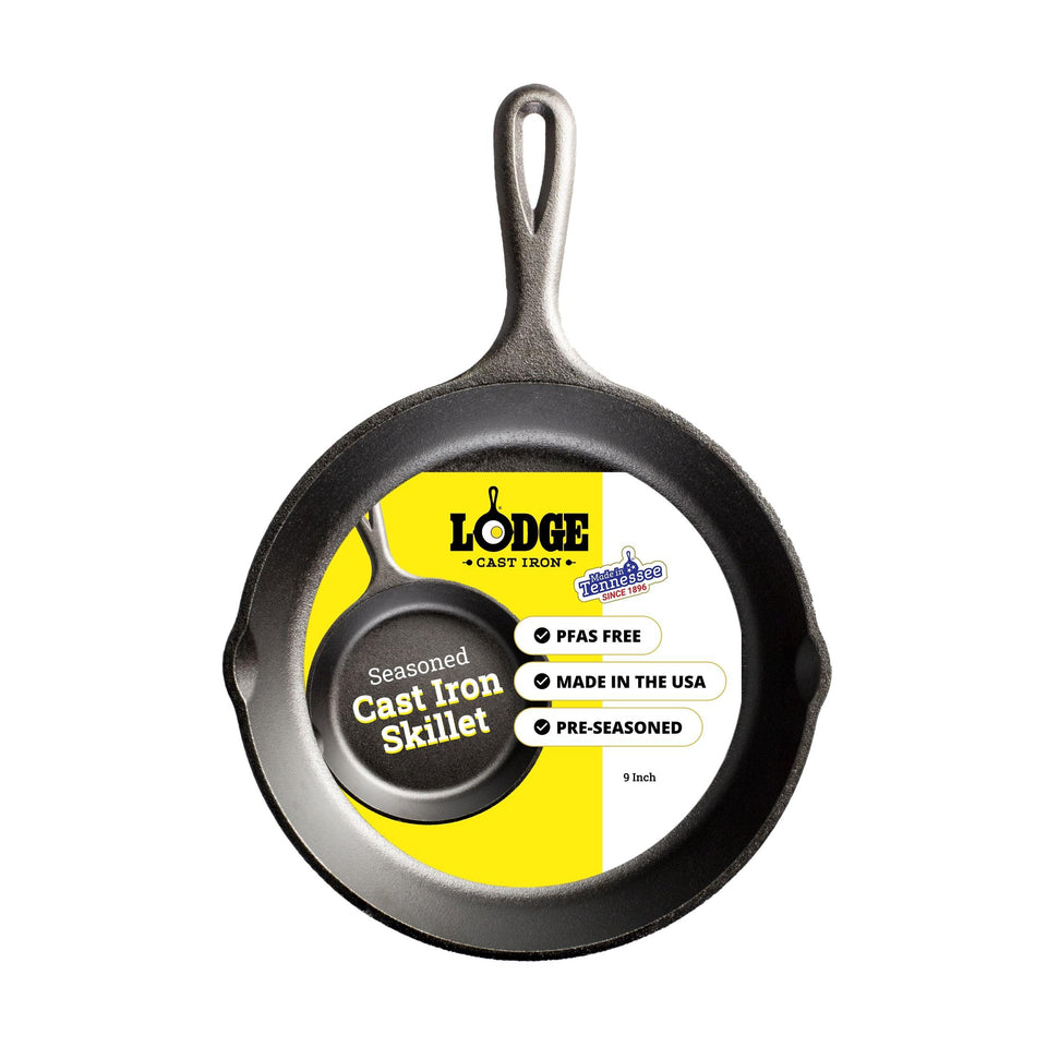Lodge Seasoned Cast Iron Skillet top view showing sturdy heat retention