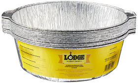 Lodge silver 12-inch liner emphasizes durability for easy lifting and serving outdoors.