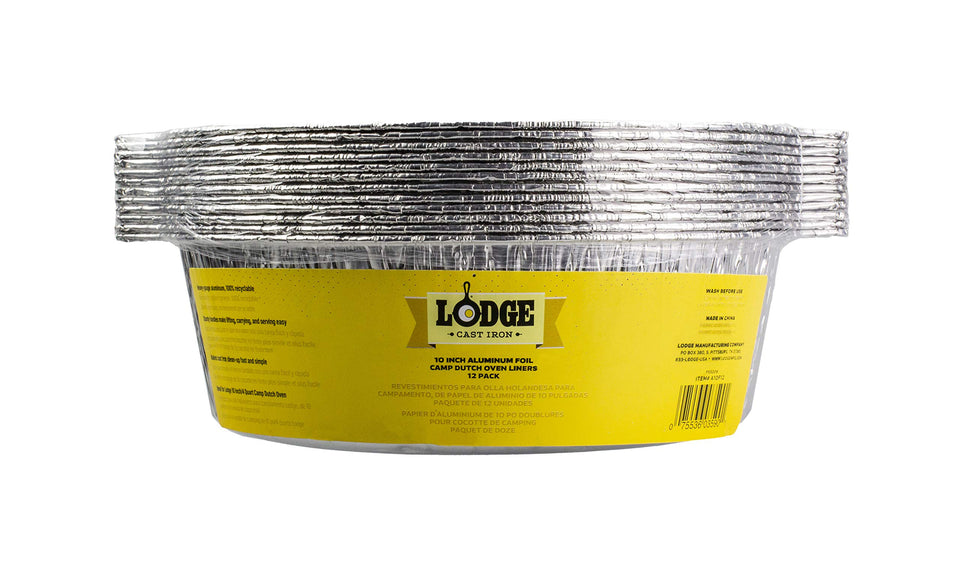 Lodge silver 12-inch foil Dutch oven liner inside a pot for easy cleanup.