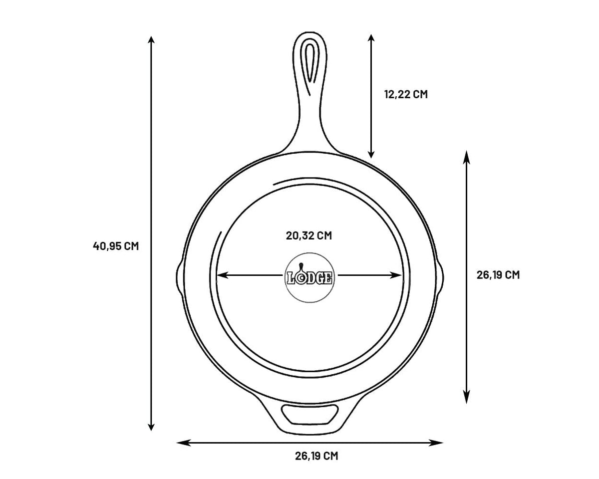 Lodge Skillet side spouts demonstrating grease pour feature for mess-free cooking