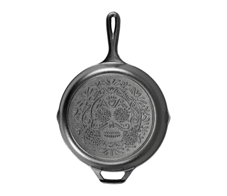 Lodge Sugar Skull skillet with teardrop handle for everyday cooking and heirloom-quality meals.