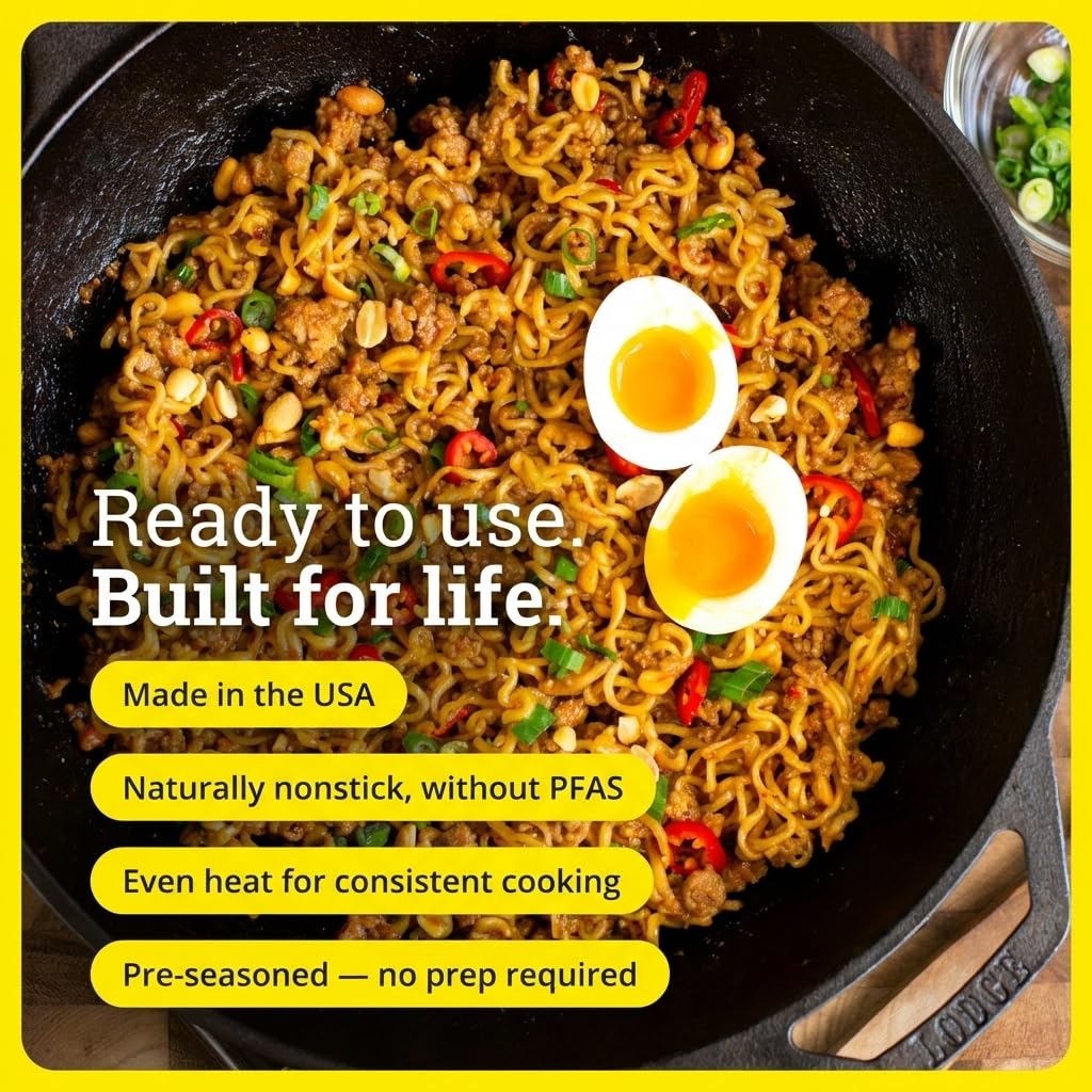 Lodge wok with deep sidewalls helps keep ingredients contained during cooking
