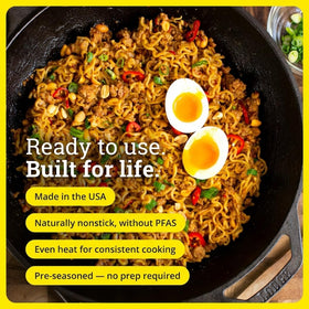Lodge wok with deep sidewalls helps keep ingredients contained during cooking