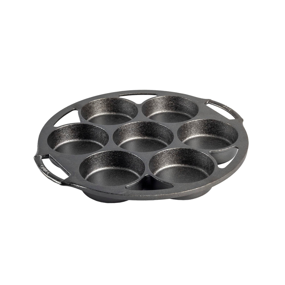 Lodge cast iron mini cake pan, top view, ideal for portion-sized desserts
