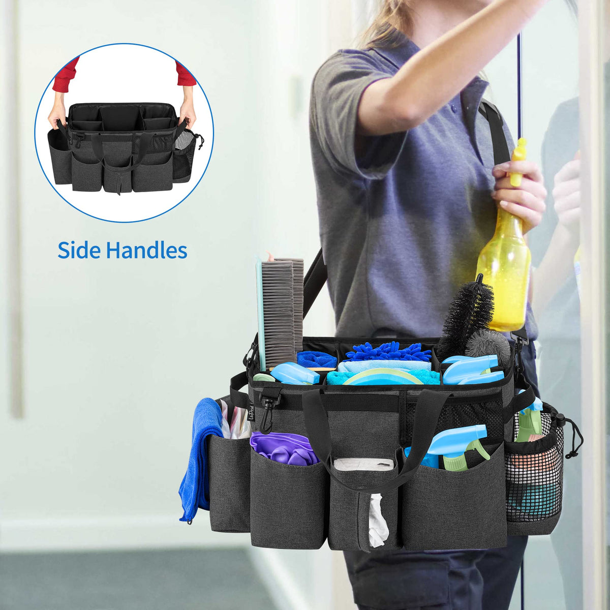 LoDrid thickened bottom pad protects floors while transporting cleaning tools.
