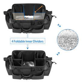 LoDrid wearable cleaning caddy bag foldable dividers support organized transport on cleaning jobs.