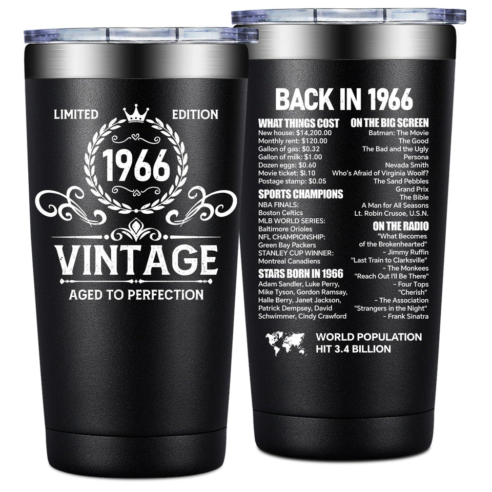 Loecuxe 1966 tumbler front view keeps beverages at temperature for hours.
