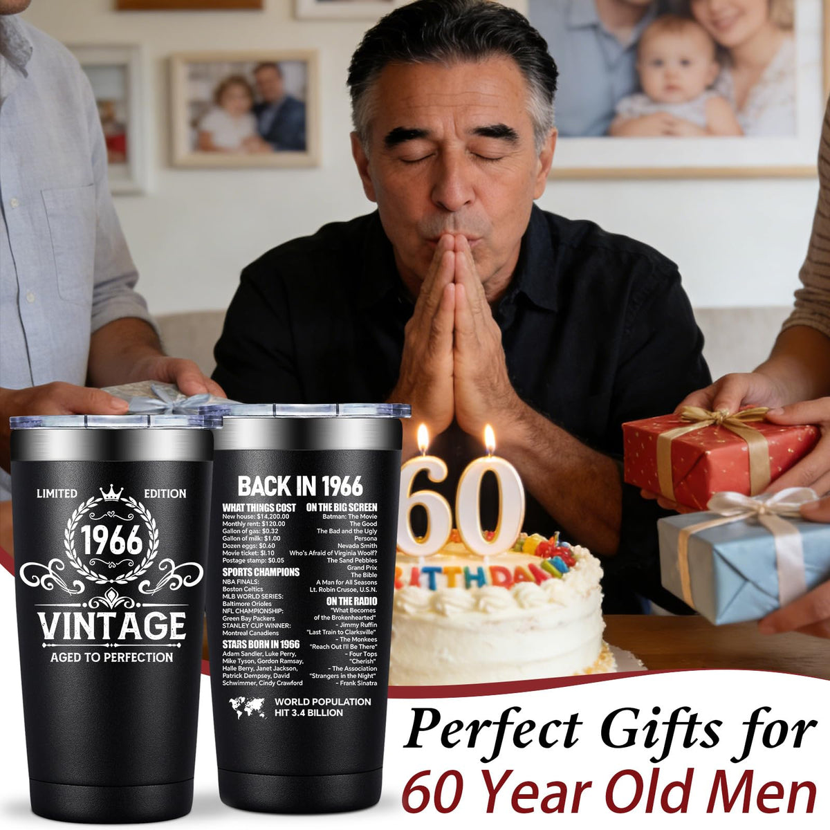 Loecuxe 1966 tumbler in gift box ideal for a 60th birthday keepsake.