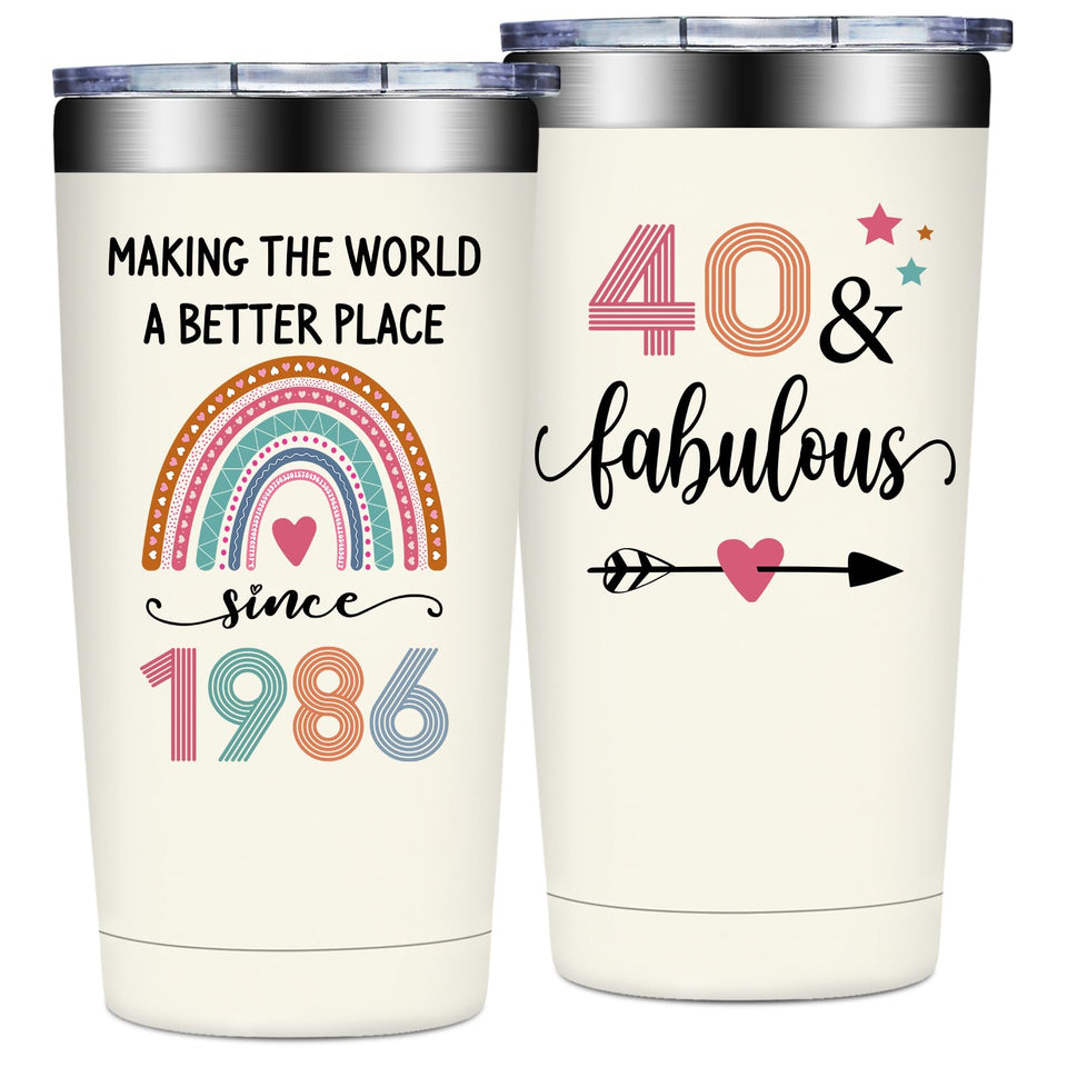 Loecuxe 40th birthday tumbler in gift box, ideal for celebrations.