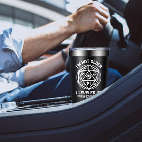 Loecuxe tumbler with beverage illustrating coffee and wine versatility
