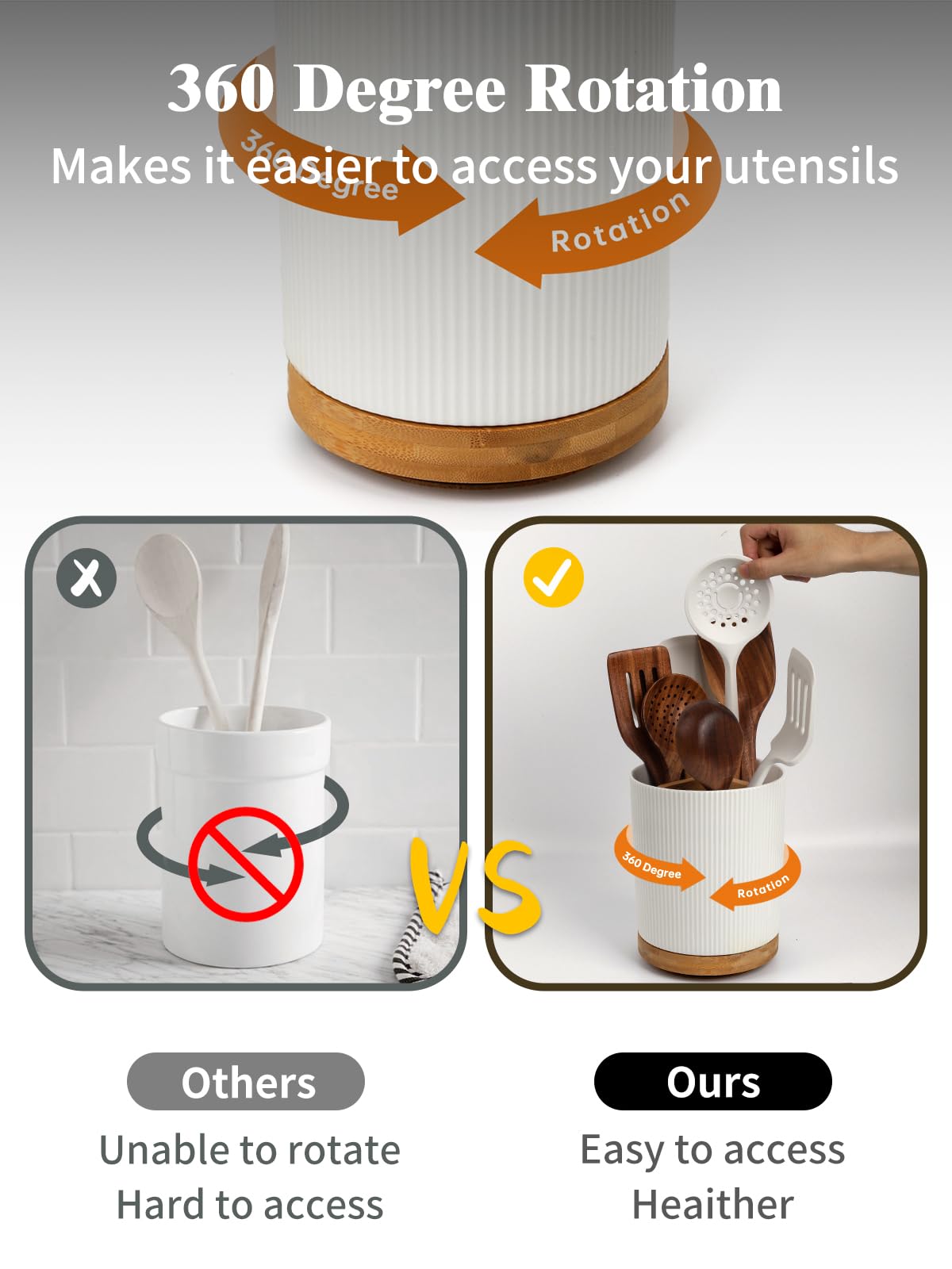 LoeJan ceramic utensil holder offers durable, plastic-free storage.
