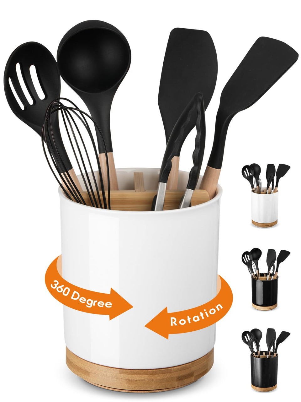 LoeJan rotate base utensil holder for easy reach on the counter