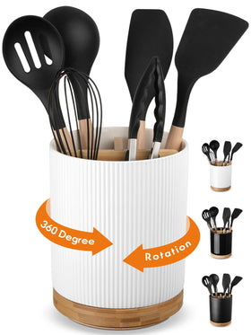 LoeJan utensil holder with 360° rotating base keeps the counter organized.