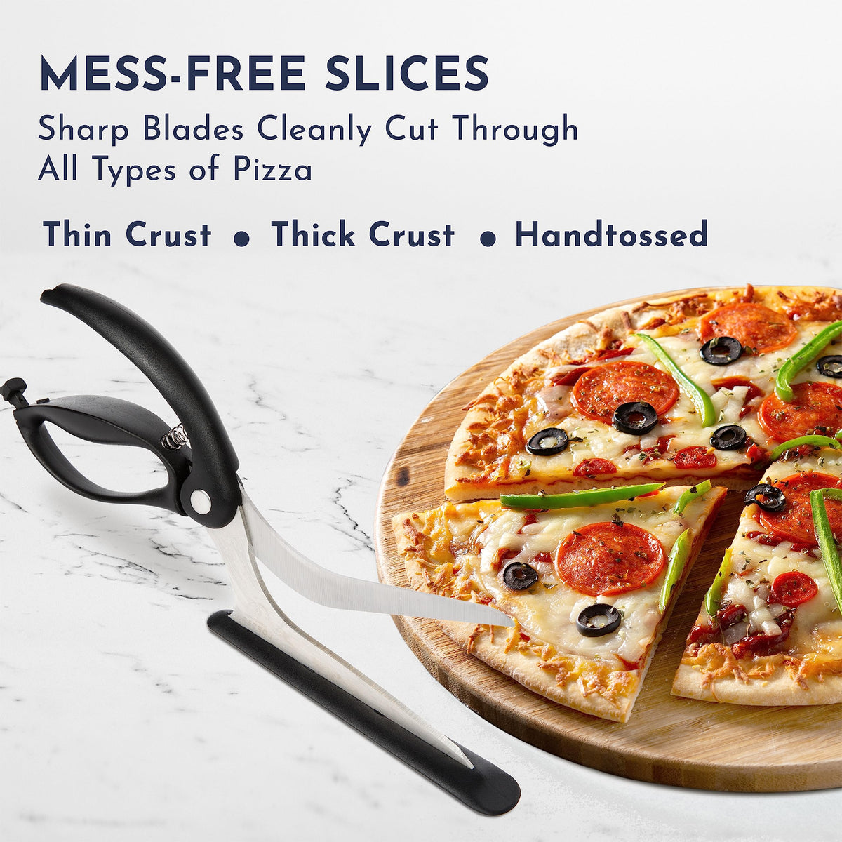 Loftern pizza scissors serving edge lifts slices neatly.