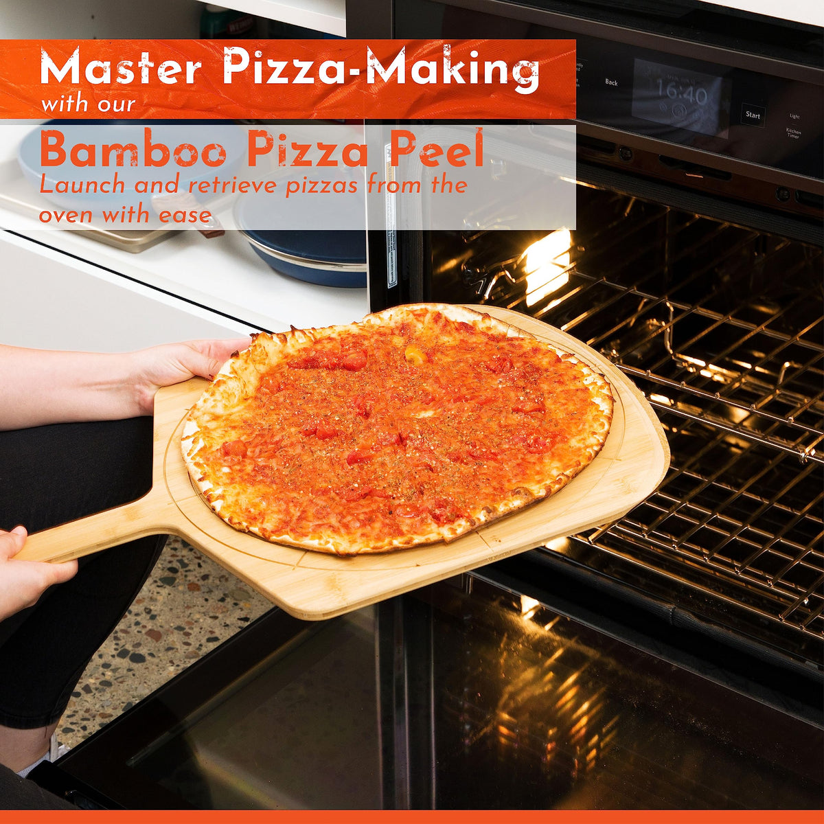 Loftern pizza peel with tapered edges for easy sliding from oven