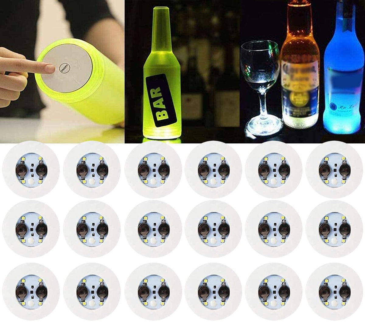 LOGUIDE LED light up coasters glow around a bottle for enhanced presentation