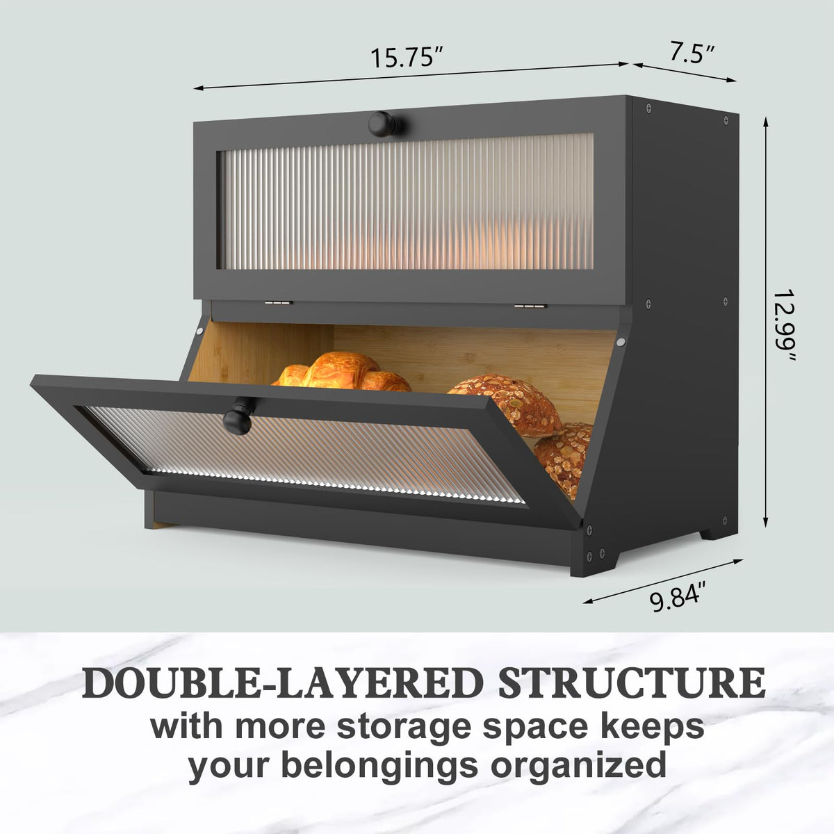 LOHASOK bamboo bread box black finish complements modern kitchens