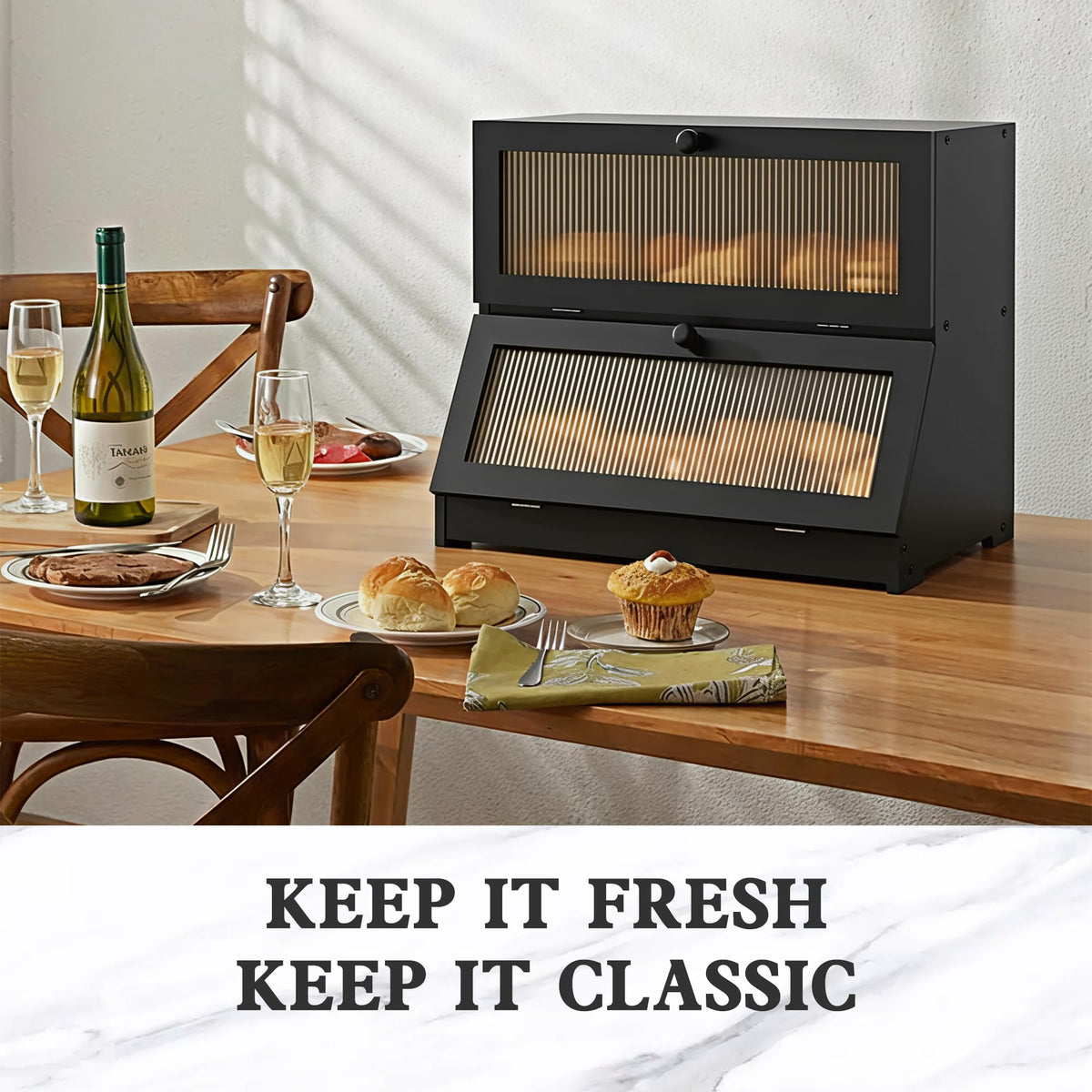LOHASOK bamboo bread box double-layer saves counter space and organizes two loaves