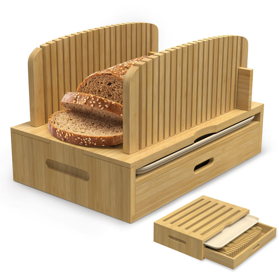 LOHASOK bamboo bread slicer guide, assembled, highlighting sturdy bamboo.