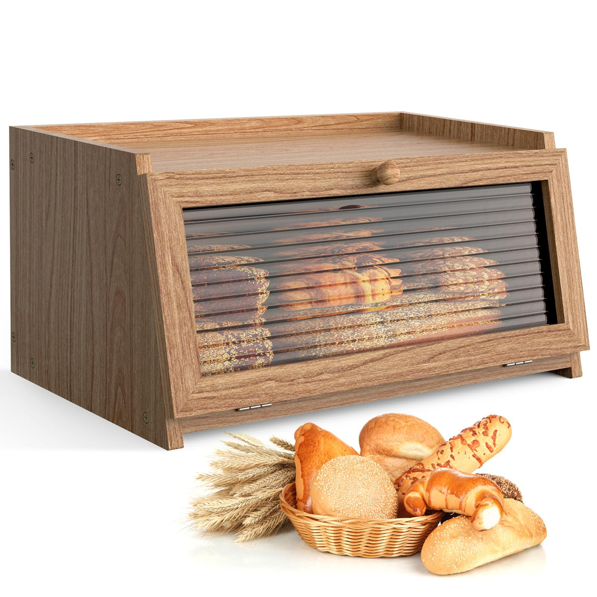 LOHASOK bread box front view showing spacious storage for fresh loaves.