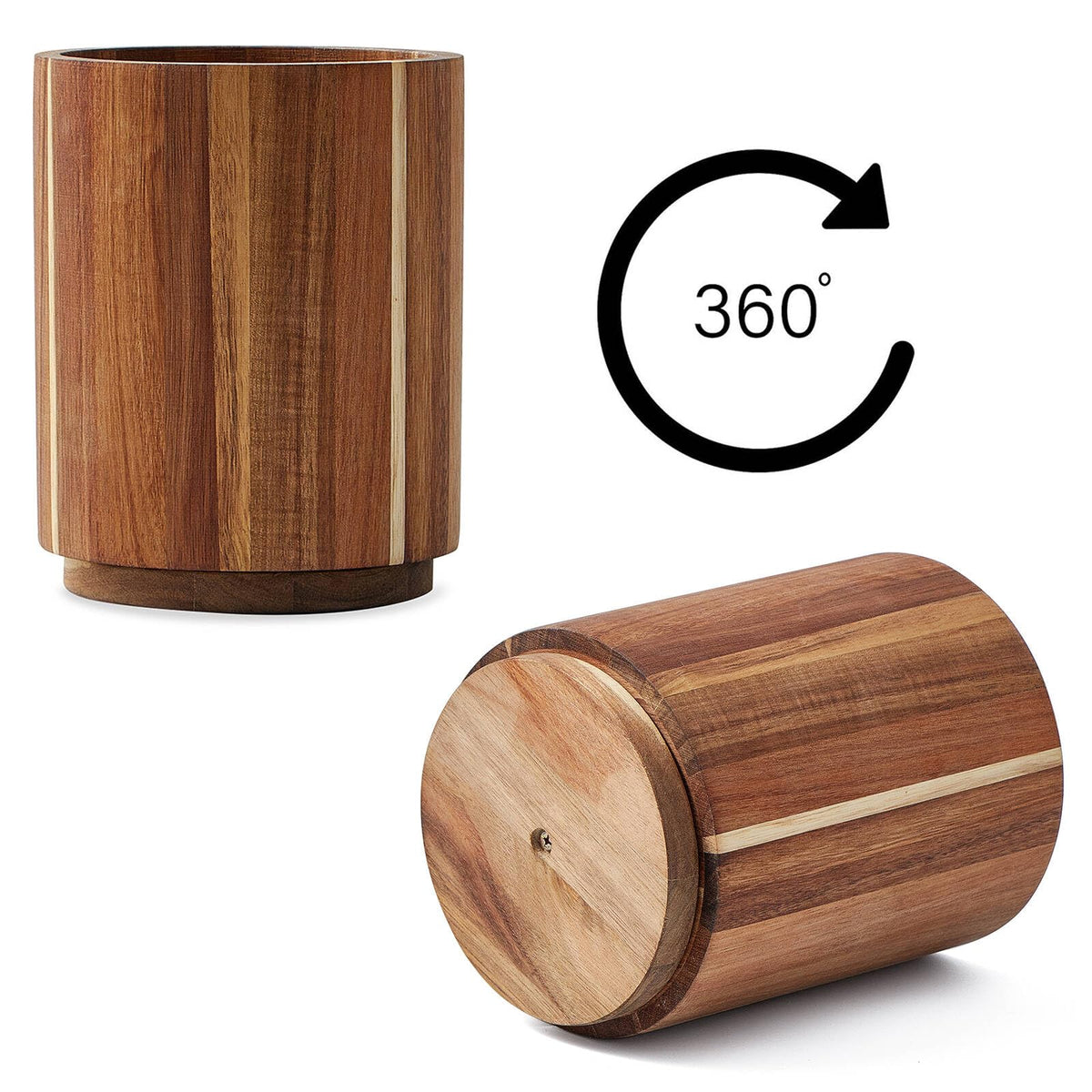 LOHONER Utensil holder side view showing natural grain and sturdy construction.