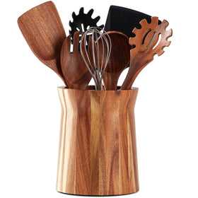 LOHONER wooden utensil holder with 360° rotation for easy access during cooking.
