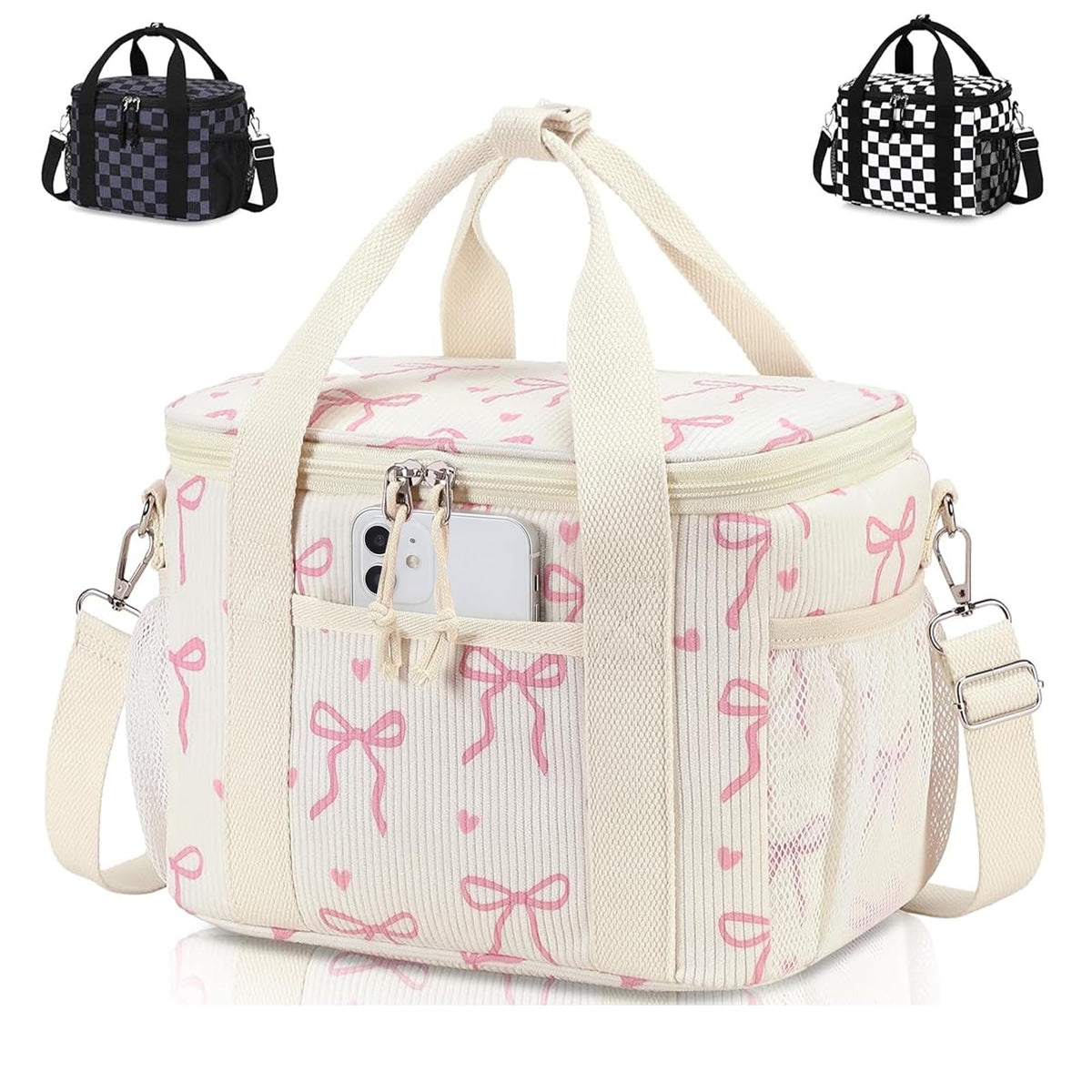 LOIDOU beige corduroy lunch bag front view with spacious main compartment for daily meals