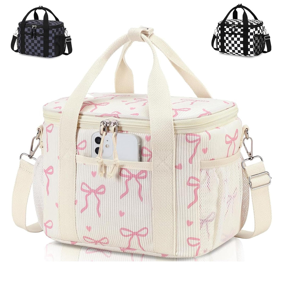 LOIDOU beige corduroy lunch bag front view with spacious main compartment for daily meals