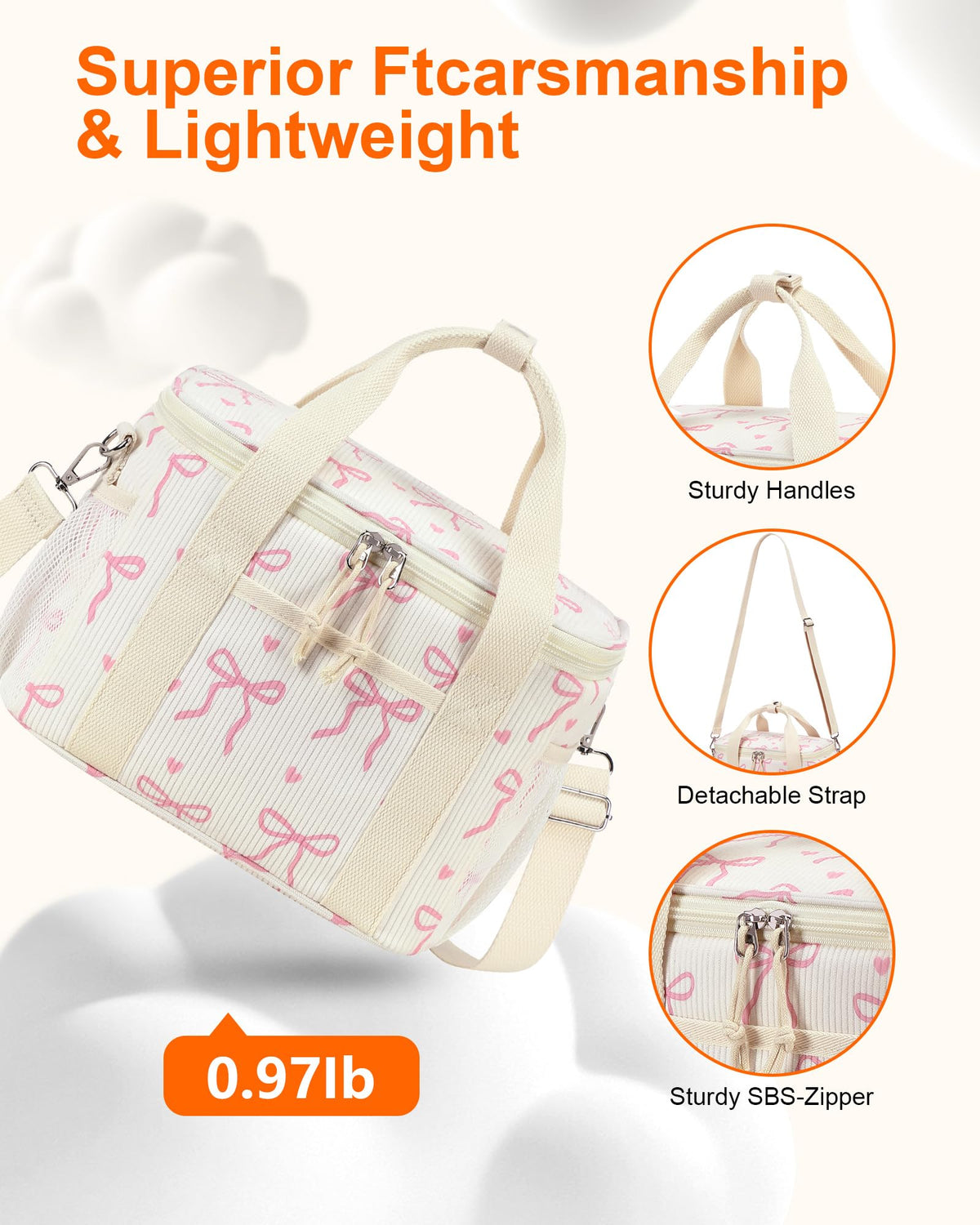LOIDOU beige bow accent on lunch bag ideal for picnics and outings
