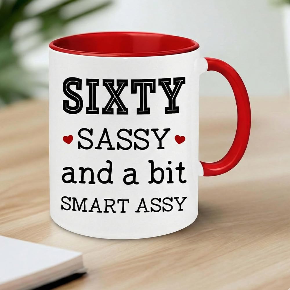 LOJEYYGLE sixty-sassy mug handle close-up, showcasing comfortable grip for daily use.