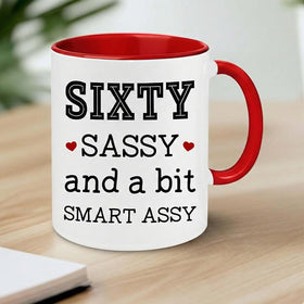 LOJEYYGLE sixty-sassy mug handle close-up, showcasing comfortable grip for daily use.