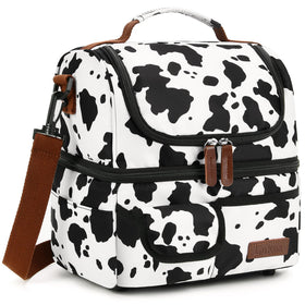 LOKASS cow print lunch bag front view adds playful style for work lunches.