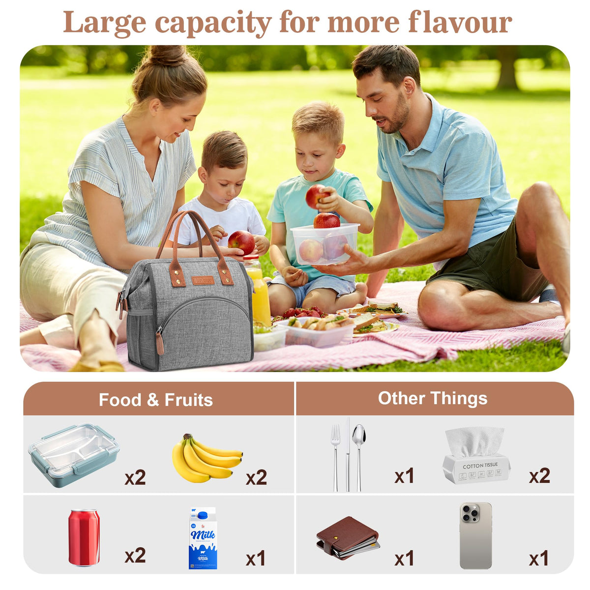 LOKASS lunch bag grey durable handles support daily commuting