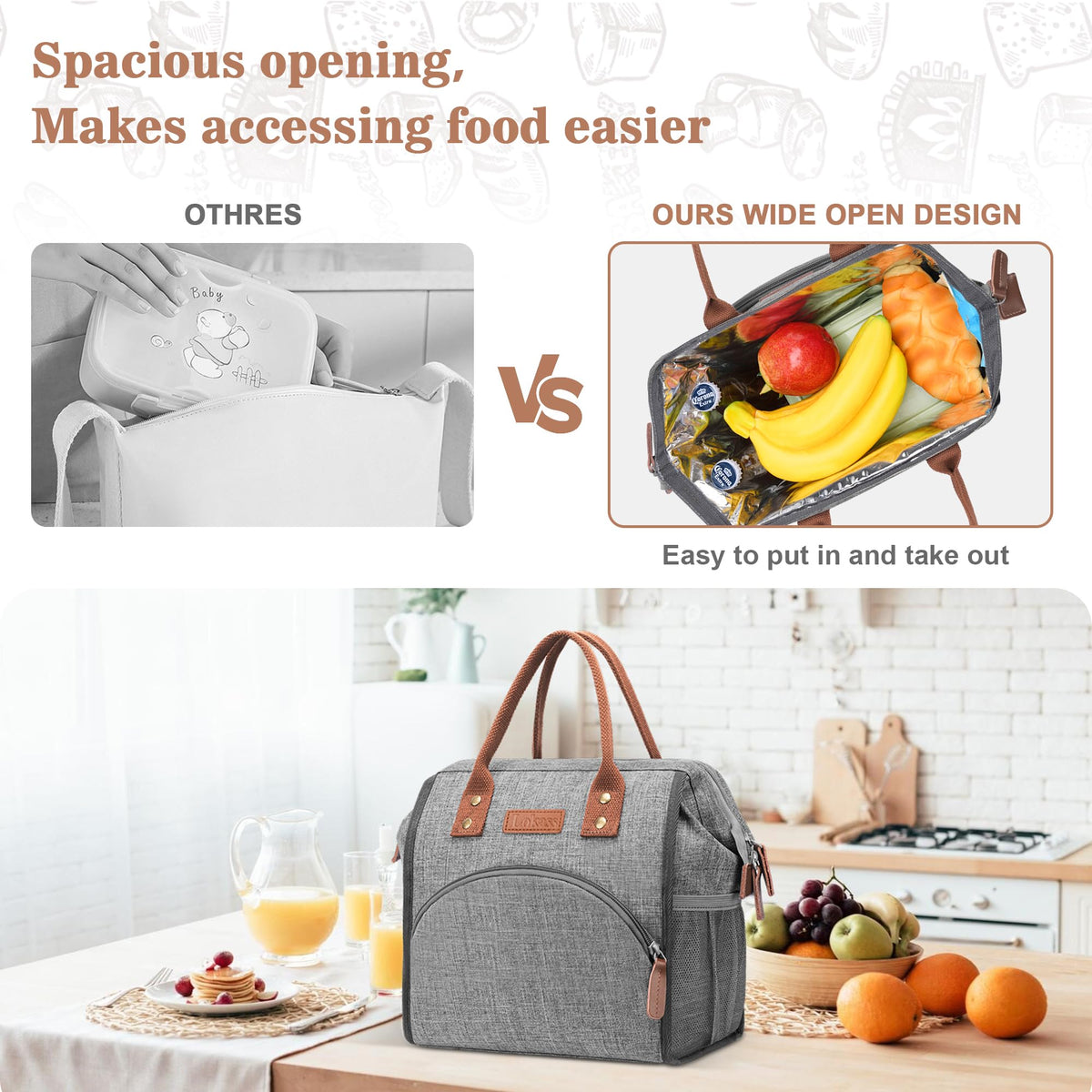 LOKASS lunch bag grey side pocket offering extra storage for essentials