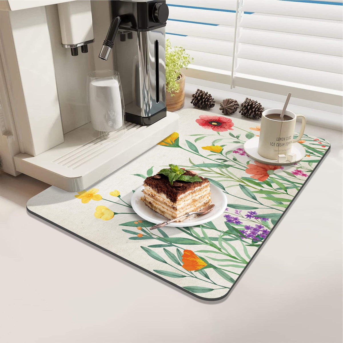 LOKHOM coffee bar mat absorbs spills and dries mugs quickly near the coffee maker