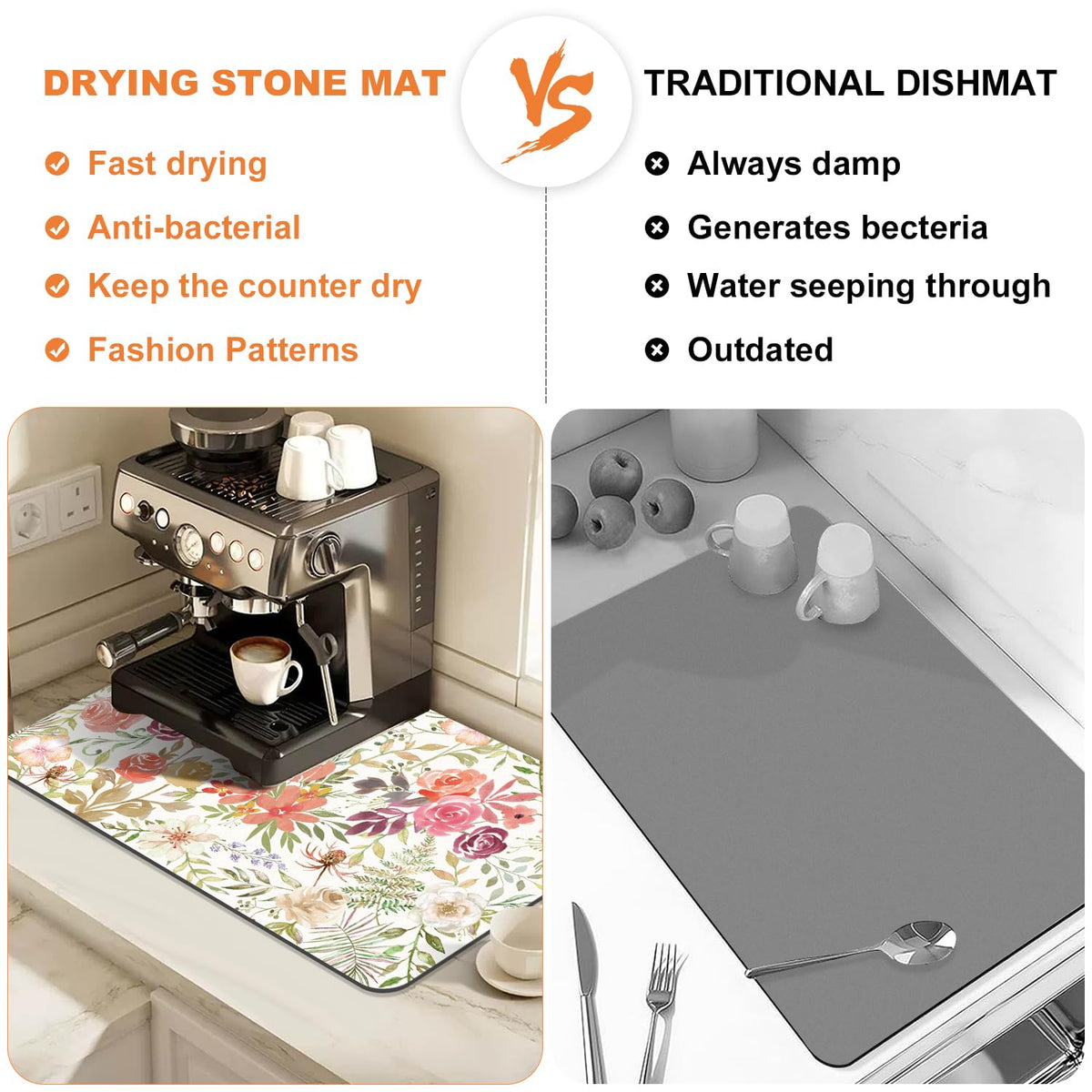 LOKHOM coffee bar mat adds decorative charm while drying mugs.