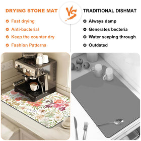 LOKHOM coffee bar mat adds decorative charm while drying mugs.