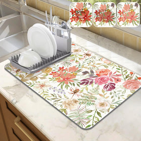 LOKHOM dish drying mat with rose-petal design dries quickly, keeping counters tidy.